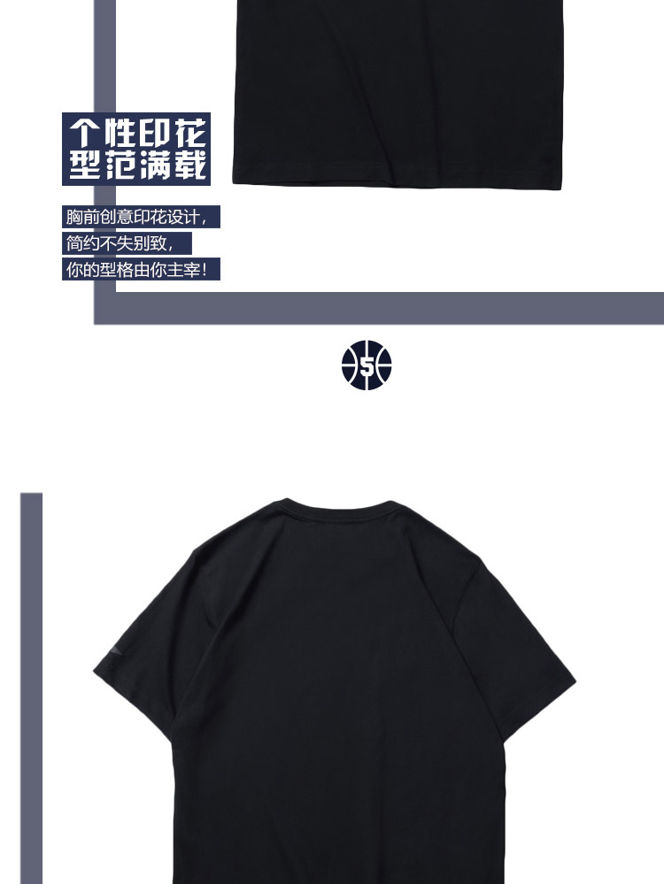 Li Ning ngắn tay nam 2019 New BAD FIVE Series bóng rổ tròn cổ Top áo thun cotton thoải mái mùa hè - Áo phông thể thao áo thể thao có cổ