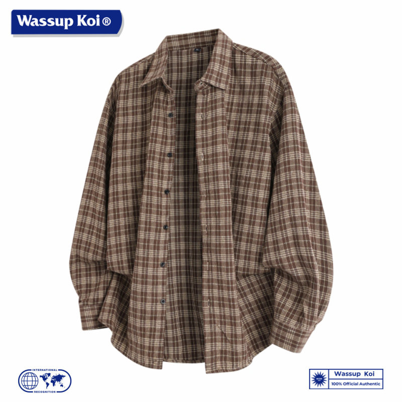 Wassup Koi Co-Branded American Plaid Long-Sleeved Shirt Men's Spring Trendy Brand High-End Loose Casual Shirt Wassup Koi Co-Branded American Plaid Long-Sleeved Shirt Men's Spring Trendy Brand High-End Loose Casual Shirt