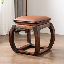 Black gold wood solid wood drum stool new Chinese style leather soft surface tea stool dressing stool home shoe changing stool leisure creative low stool