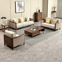 Italian ebony wood sofa all solid wood simple living room furniture Nordic small apartment log fabric three-person combination