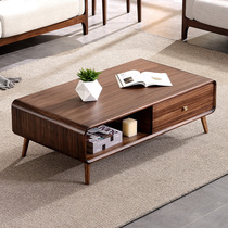 Black gold wood solid wood coffee table Nordic simple modern living room long coffee table TV cabinet combination Italian style tea table with pumping