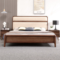 Black gold wooden bed light luxury all solid wood 18 meters double bed master bedroom log bed Italian minimalist leather soft marriage bed