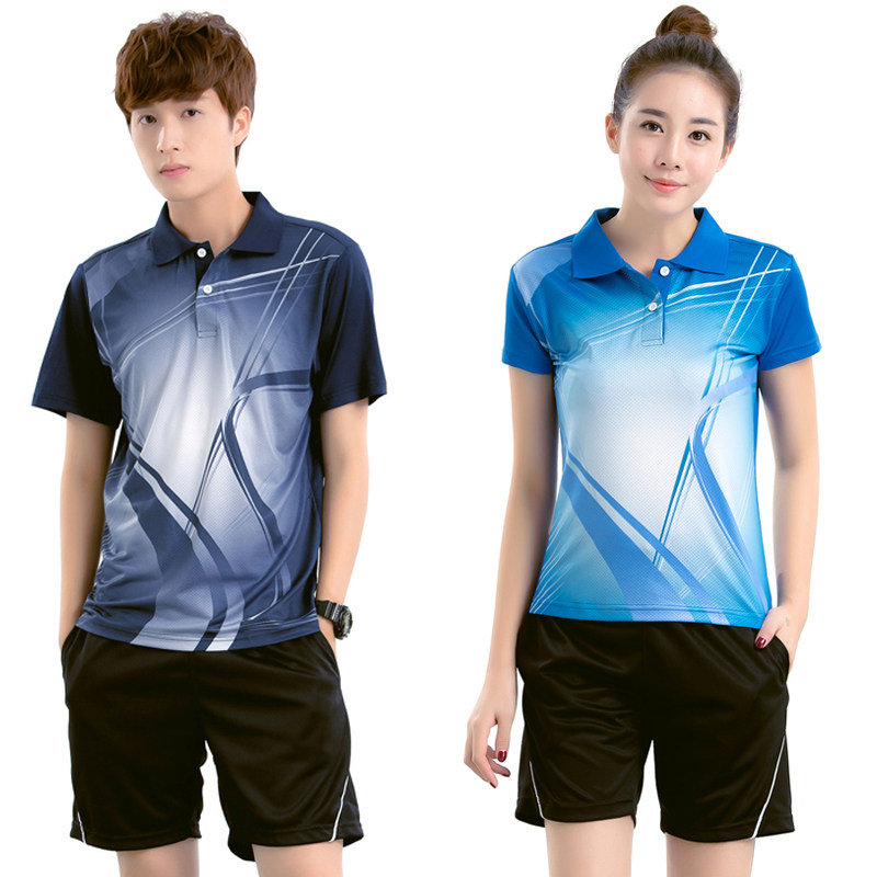 Quick-drying half-sleeve table tennis badminton suit suit Men's and women's casual sports short-sleeved lapel top training suit