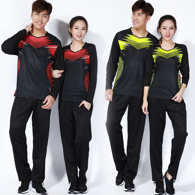 New spring and autumn and winter quick-drying men's and women's long-sleeved badminton suit suit long table tennis tennis trousers sports clothes
