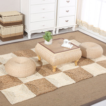 Straw woven rattan woven tatami coffee table Bay window table IKEA European windowsill table floor table Hand woven low table Kang Kang table