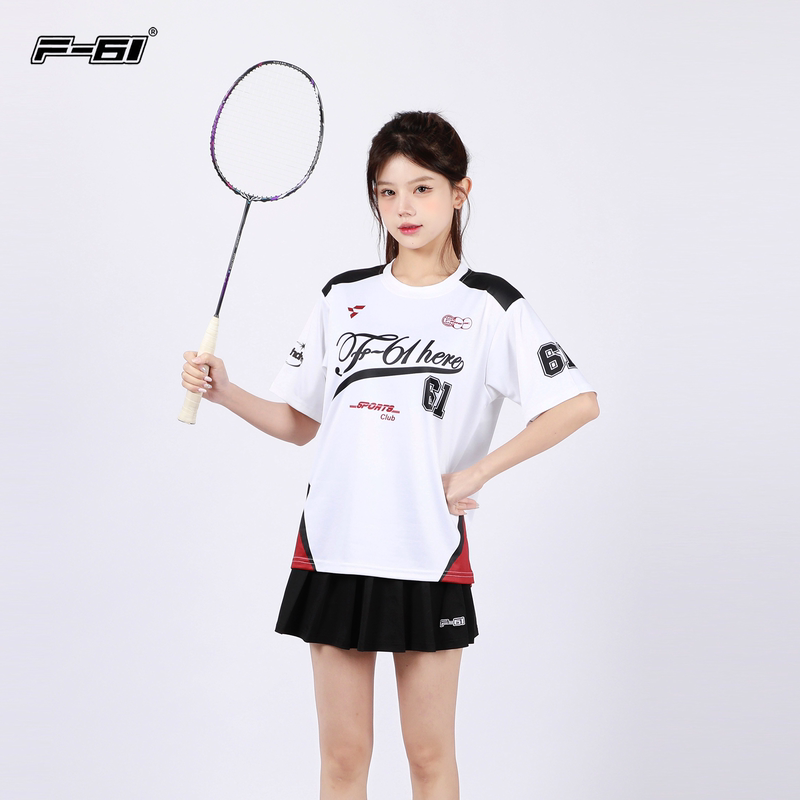 F61 New Style Cake Roll Short-Sleeved Badminton Clothing for Men and Women in Summer 150g Quick-Drying Sports Mesh Fabric Short-Sleeved T-Shirt