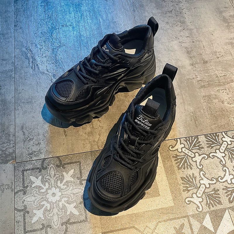 Модные детские/женские кроссовки Dad's shoes для женщин 2026 года, новые весной, обувь на платформе с толстой подошвой, высокий рост, черные повседневные спортивные кроссовки