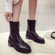 Booties nữ xuân hè 2018 phiên bản mới của Hàn Quốc dày với khóa kéo phía trước đầu tròn với đầu máy retro trong ống Martin ống