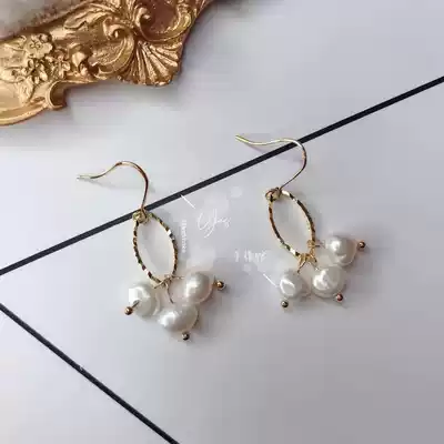 (Any 2 pieces) 14K gold special-shaped pearl earrings French retro simple earrings irregular earrings