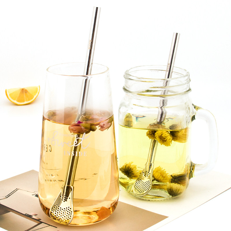 Creative filter straw spoon 304 stainless steel environmental protection portable metal drinking pipe scented tea recycling use tea drinking artifact