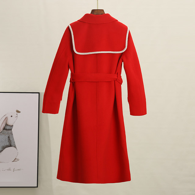 Dongyangjia 2023 ເຄື່ອງນຸ່ງລະດູຫນາວໃຫມ່ sheep wool fashion contrast color waist double-sided woolen coat