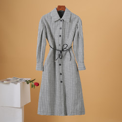 Retro plaid ຝ້າຍ linen ເສື້ອ dress Dongyangjia 2024 ເຄື່ອງນຸ່ງພາກຮຽນ spring ໃຫມ່