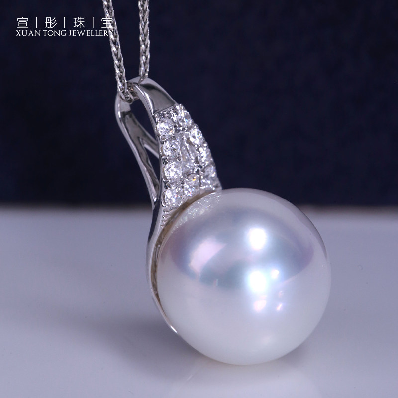 冷光南洋澳白18K金项链:天然海水珍珠+钻石吊坠,优雅女神必备!-颈饰-淘宝好物网