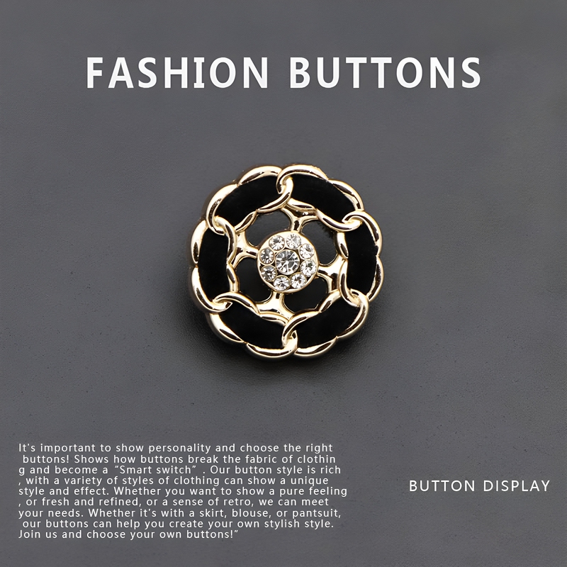 Metal Buttons Are Exquisite and Fashionable, with a Small Chanel-Style Gold Round Design and Diamond Inlay, Suitable for High-End Coats, Jackets, Sweaters, and Cardigans Metal Buttons Are Exquisite and Fashionable, with a Small Chanel-Style Gold Round Design and Diamond Inlay, Suitable for High-End Coats, Jackets, Sweaters, and Cardigans