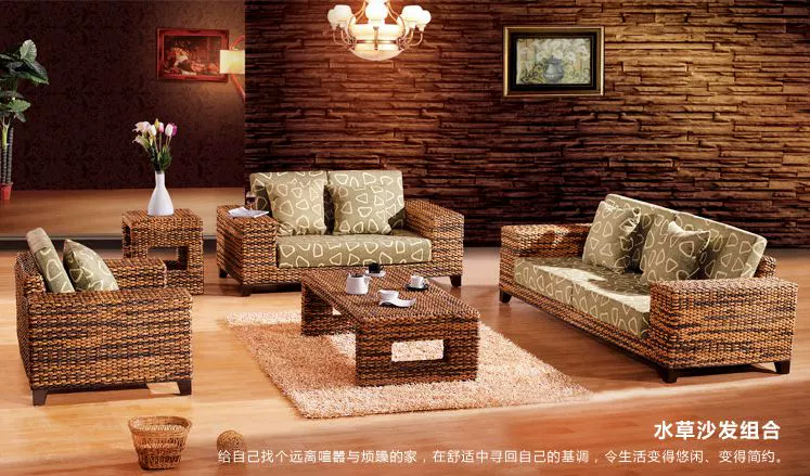 Mây mây mây sofa bàn cà phê bàn ​​góc kết hợp mây phòng khách vải sofa mây mây ghế mây khách sạn sofa - Bộ đồ nội thất