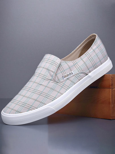 Men's summer breathable slip-on plaid cloth shoes men's low-cut trendy old Beijing canvas shoes lazy casual sneakers