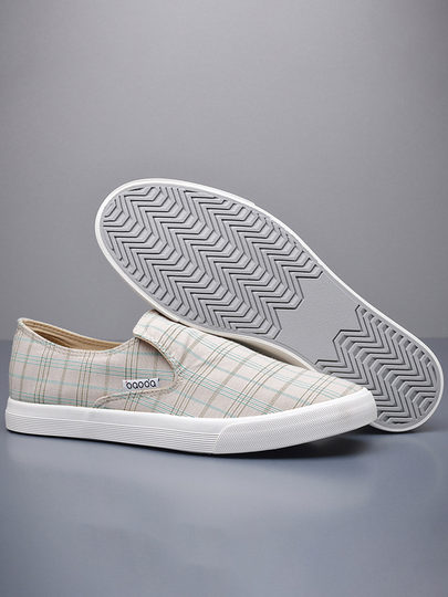 Men's summer breathable slip-on plaid cloth shoes men's low-cut trendy old Beijing canvas shoes lazy casual sneakers