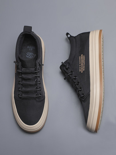 Canvas shoes men's shoes 2026 spring and autumn new style mid-top trendy shoes men's slip-on casual shoes mid-top sneakers for men