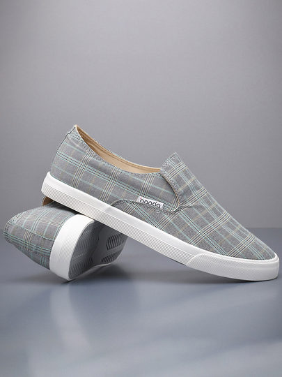 Men's summer breathable slip-on plaid cloth shoes men's low-cut trendy old Beijing canvas shoes lazy casual sneakers