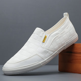 Spring and Summer Breathable Canvas Shoes for Men, White Casual Slip-On Shoes, Old Beijing Cloth Shoes, Men's Sneakers, Soft-Soled Loafers