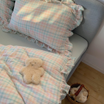 Cream ice cream color ~ Korean ultra soft full cotton double layer yarn four pieces of pure cotton fairy with lace bedside bedding