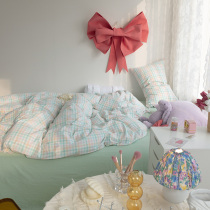 Pleasing) Healing Faculties simplicity and art Collised water washed cotton Three-four pieces of full cotton pure cotton plaid little fresh