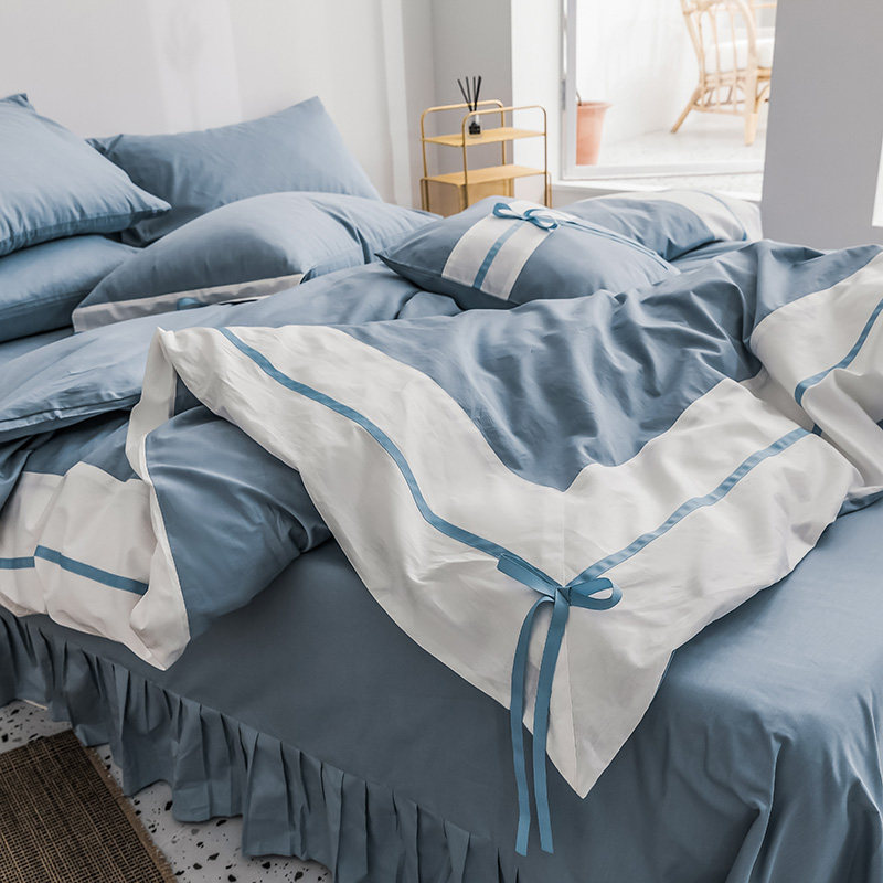 Pure Color Net Red Pure Cotton Four Pieces Full Cotton Male main Wind Girl Hearts Sheets Quilt Cover Naked to Skin Bed Accessories