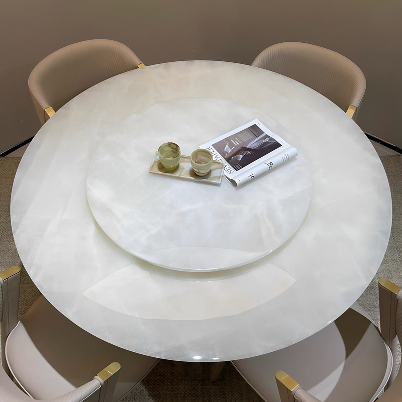 Italian Imported Natural Ice Age Marble Round Dining Table for Home Use, High-End White Ice Jade Luxury Stone Dining Table Italian Imported Natural Ice Age Marble Round Dining Table for Home Use, High-End White Ice Jade Luxury Stone Dining Table