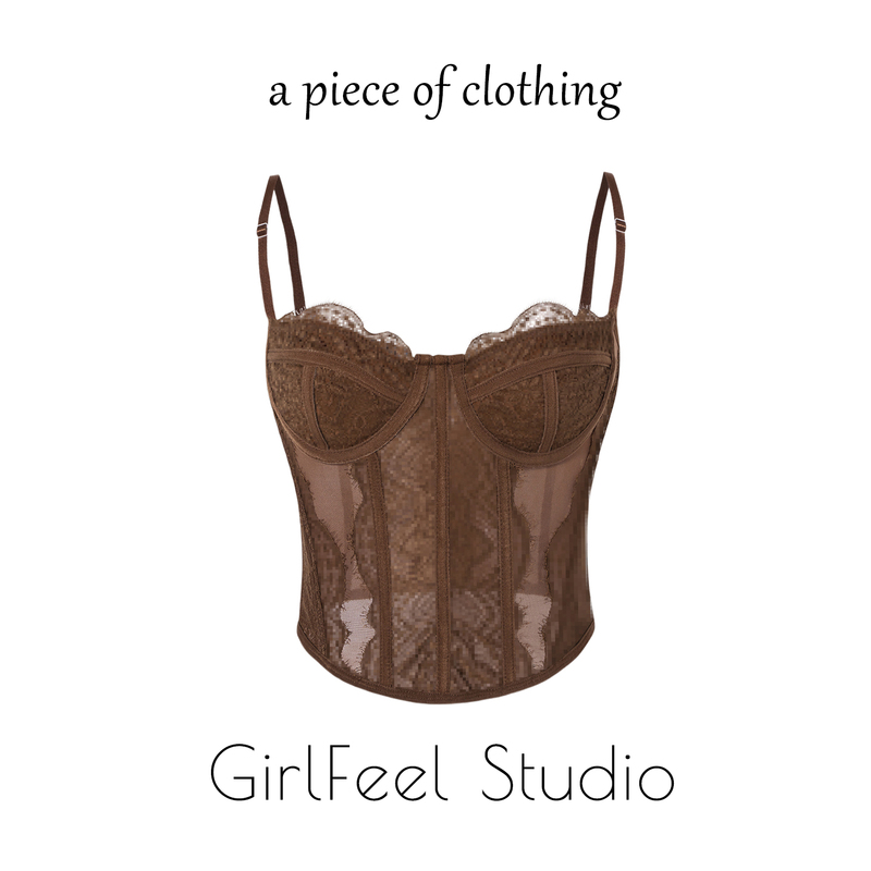 American-Style Sexy Camisole for Women, Can Be Worn as an Inner Layer or Outerwear, Push-Up, Tight-Fitting, Fishbone, Eyelash, See-Through Corset Top