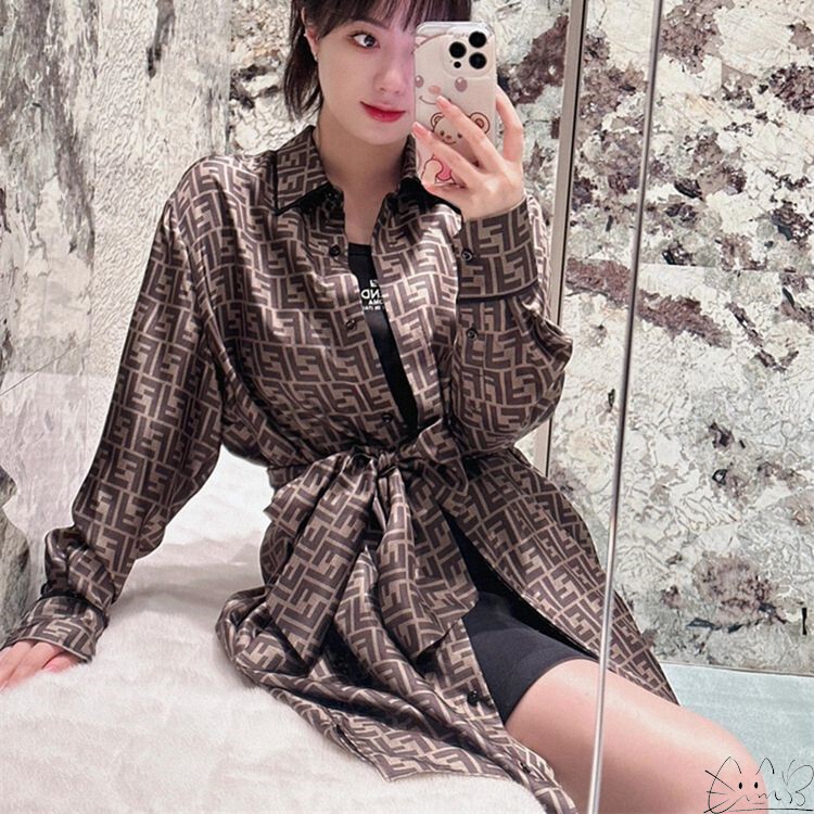 Fendi/Fendi New Classic Patchwork Color-Block Monogram Letter Logo Shirt Dress for Women and Men