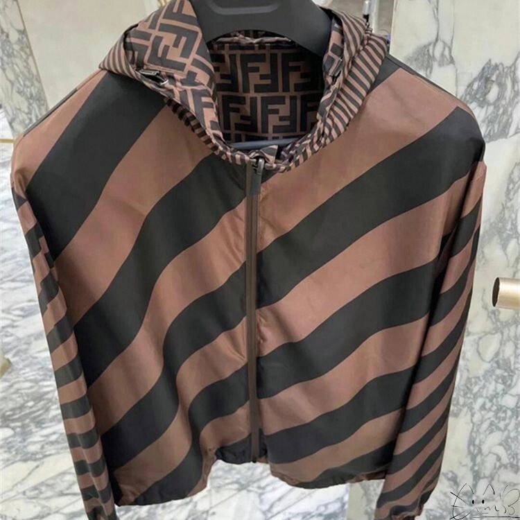 Fendi/Fendi New Classic Jacquard Color-Block Double Ff Letter Logo Striped Reversible Jacket for Women and Men Fendi/Fendi New Classic Jacquard Color-Block Double Ff Letter Logo Striped Reversible Jacket for Women and Men