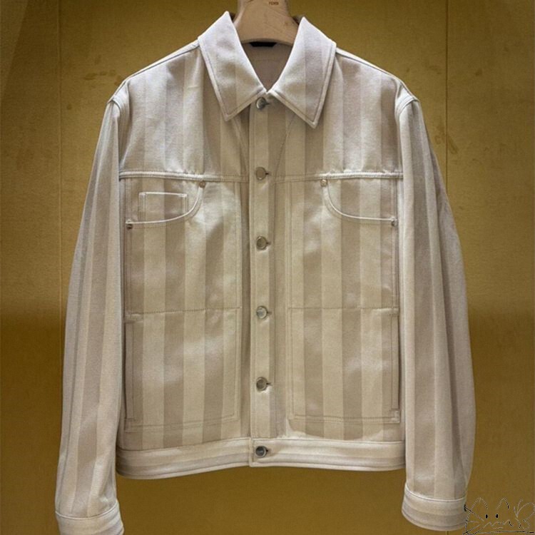 Fendi/Fendi New Model Embroidered Leather Label on the Back Letter Stripe Color-Block Single-Breasted Jacket for Men and Women