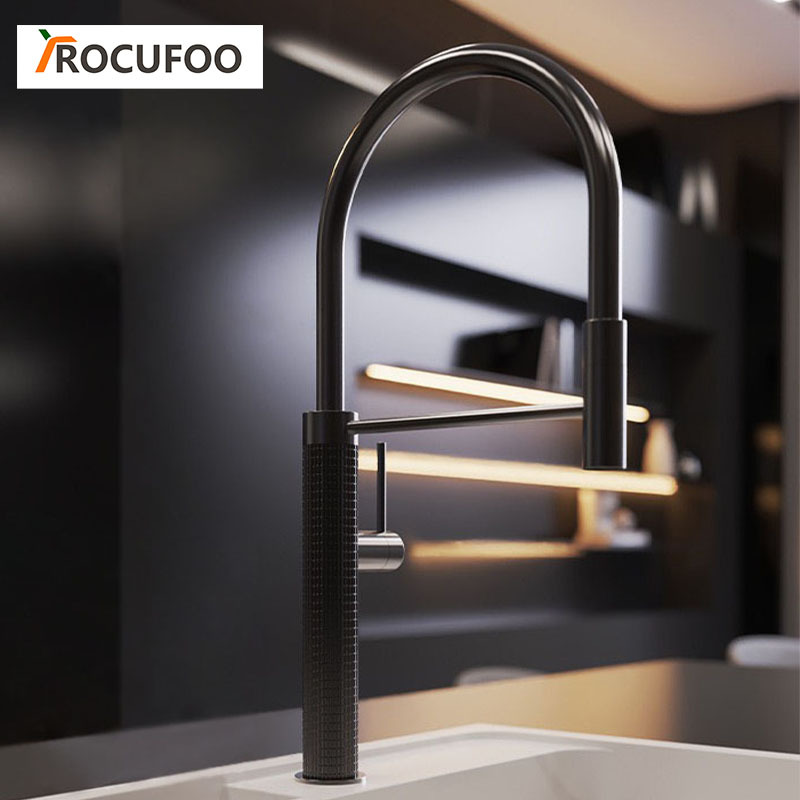 German Rocufoo All-Copper Rotating Pull-Out Kitchen Faucet Island Sink Hot and Cold Swivel Faucet
