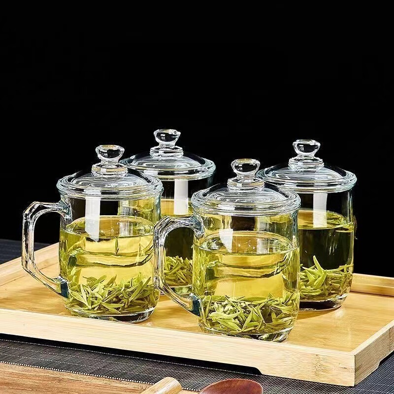 Green Apple Glass Cup, Heat-Resistant Cup, Water Cup, Tea Cup with Lid, Office Tea Cup, Tea Drinking Cup, Transparent Water Cup