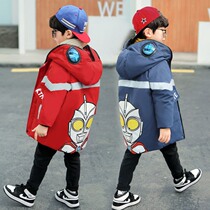 Japanese boy Superman cotton clothes new 2021 winter dress cotton padded jacket Ottmann Childrens down cotton suit with long thickened