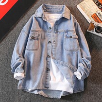 Japanese childrens clothing boys spring clothing shirt 2022 New CUHK Boy Cowboy Boy Fried Street Long Sleeve Shirt Tide