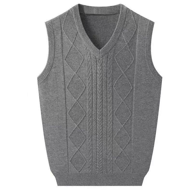 Autumn and Winter Sweater Vest for Men, Solid Color V-Neck Sleeveless Sweater, Pullover Vest for Middle-Aged Dads, Thick Knitted Vest~