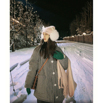 Mid-length padded jacket womens 2022 winter new down cotton padded jacket oversize explosive style jacket plaid ins