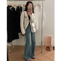 Beige small suit jacket womens high-end sense fried street casual suit Korean autumn clothing 2022 new ins small fragrance style
