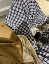 KC C Series Collectible Huge Fee Double Layer Stitching Woven Casual High Pressure Plaid Loose Plaid Trousers