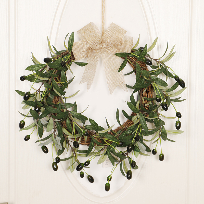 Forest-Style Artificial Olive Branch Leaves with Fruit Vine Wreath Indoor Decoration Door Hanging Bow Vine Mall Decorations