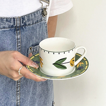 Design ins style hand-painted tulip coffee cup and saucer girly heart ceramic mug breakfast oatmeal milk cup