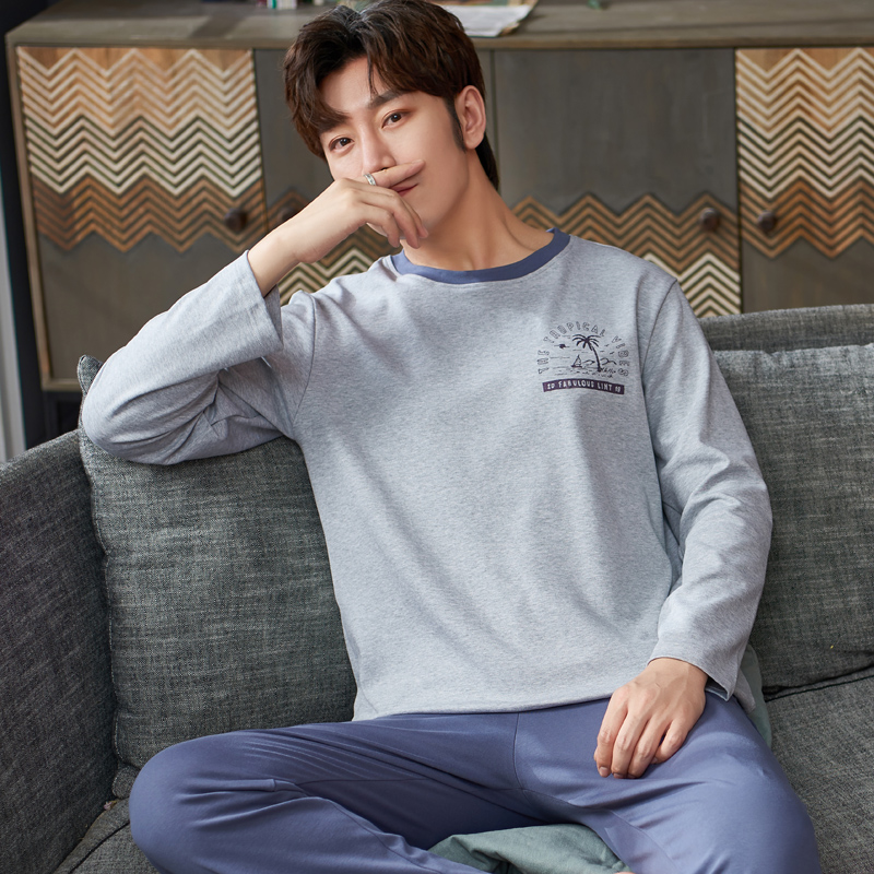 Sleepwear Men's Pure Cotton Long Sleeve Autumn Winter Loose Boys 2020 New Summer Casual Fashion Spring Autumn Home Suits Suit