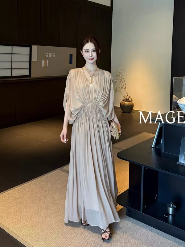 Magee French-Style Gentle V-Neck Backless Batwing Sleeve Shirt for Women, Summer Lazy Loose Batwing Sleeve Rayon Dress Magee French-Style Gentle V-Neck Backless Batwing Sleeve Shirt for Women, Summer Lazy Loose Batwing Sleeve Rayon Dress