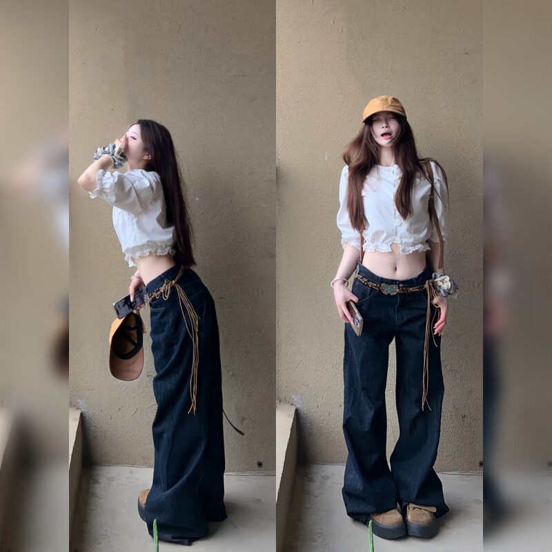 Korean-Style Round-Neck Puff-Sleeve Shirt for Women, New Summer Design with Lace Trim, Waist-Cinching, Slim-Fit Short Top, Trendy