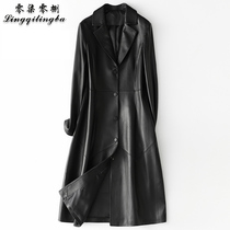 The first layer of sheepskin windbreaker coat coat 2021 autumn new leather leather women long slim suit collar