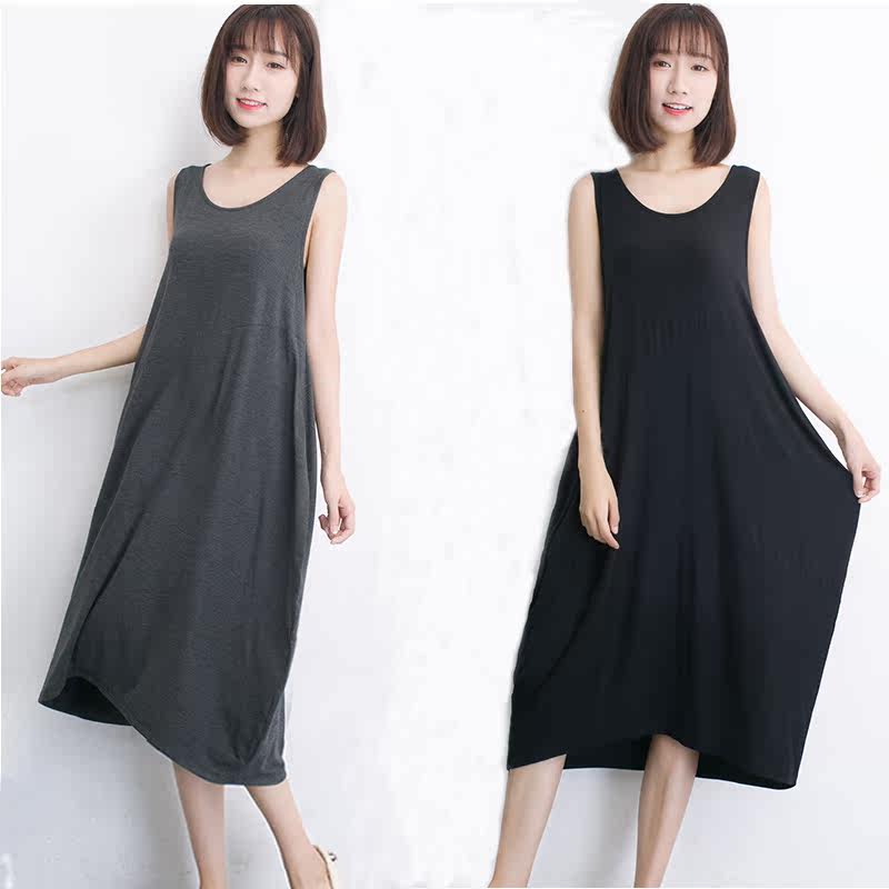 大码吊带睡裙女夏季胖mm200斤莫代尔连衣裙纯棉长款无袖孕妇睡衣