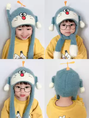 Male baby ear hat children's wool hat autumn and winter baby cute super cute winter girl warm knitted hat
