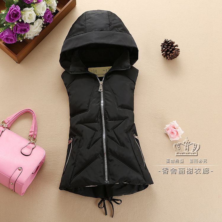 Mùa thu và mùa đông áo vest nữ mới Phiên bản Hàn Quốc của chiếc áo vest tự trồng có mũ ngắn đồ vest nữ