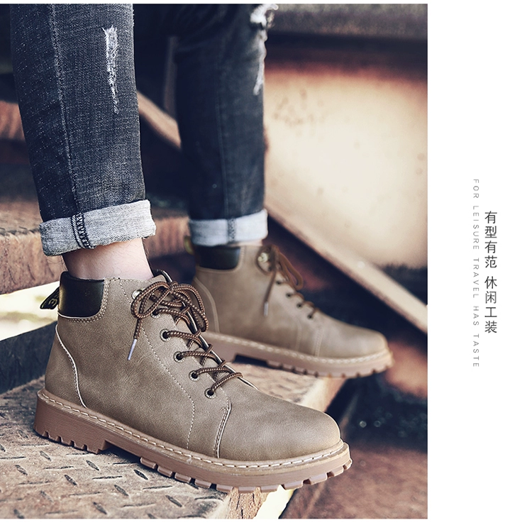 Giày dụng cụ Giày nam Giày nam Giày mùa thu Anh Bình thường Giày đế xuồng Martin Boots Giày da nam hoang dã Retro